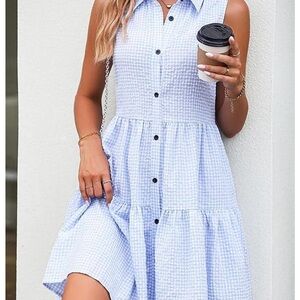 Amazon Light Blue Gingham Mini Dress